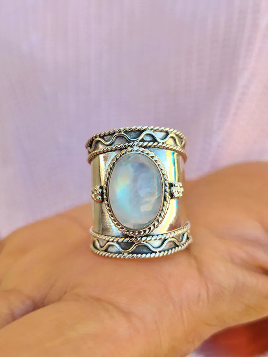 Boho Moon Light Stone Vattenvåg Ring