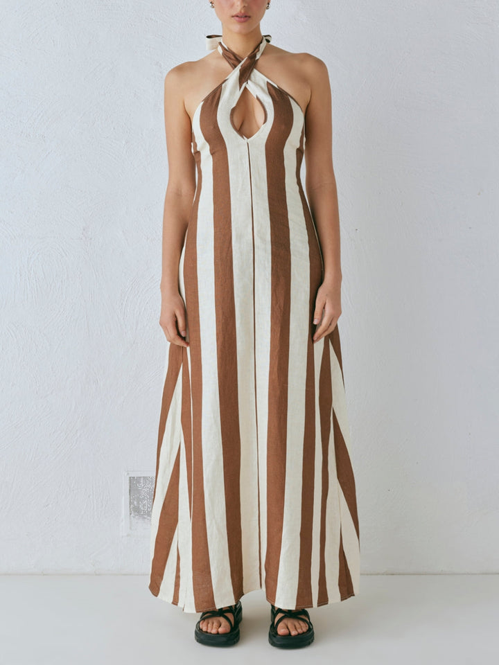 Linen Stripe Low Back Maxi Dress