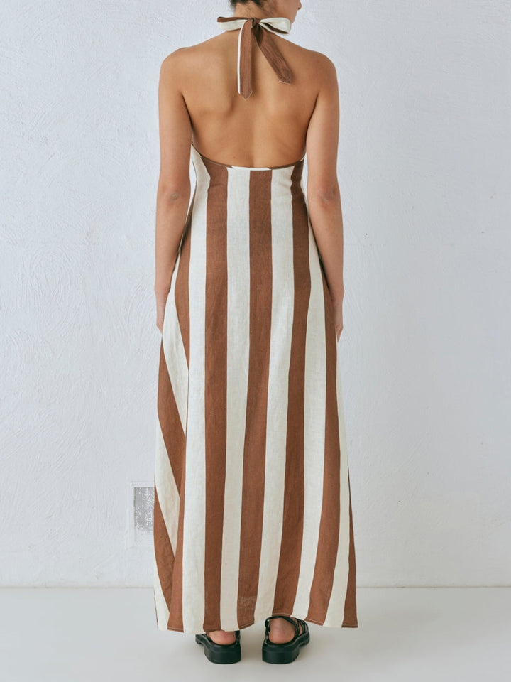 Linen Stripe Low Back Maxi Dress