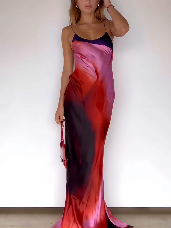 Abstract Bloemige Halter Maxi Jurk