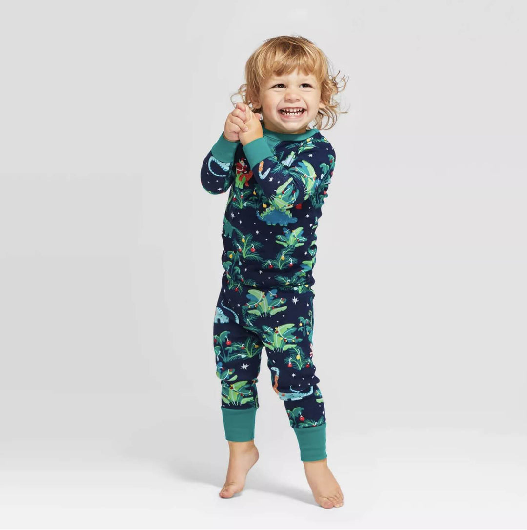 Kerstmis Dinosaurus Gedessineerde Familie Bijpassende Pyjama Sets (met hondenkleertjes voor huisdieren)