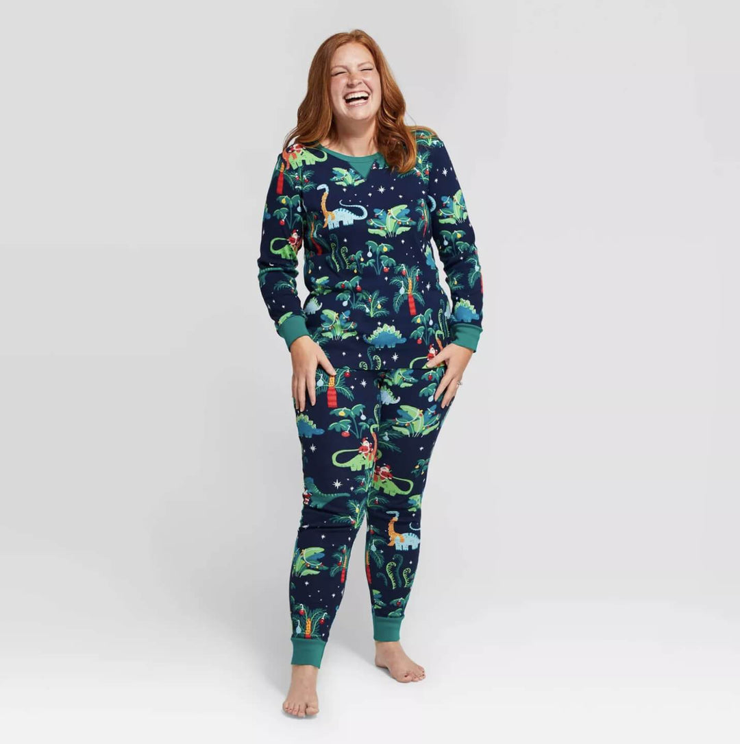 Kerstmis Dinosaurus Gedessineerde Familie Bijpassende Pyjama Sets (met hondenkleertjes voor huisdieren)