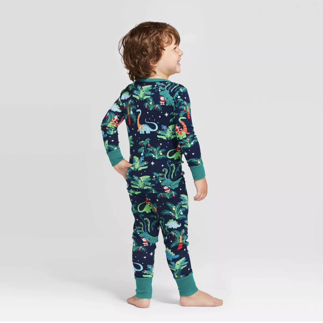 Pijama familiar navideño con estampado de dinosaurios a juego (con ropa para perro mascota)