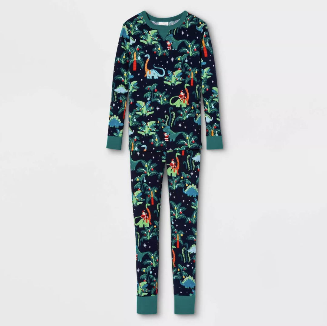 Kerstmis Dinosaurus Gedessineerde Familie Bijpassende Pyjama Sets (met hondenkleertjes voor huisdieren)