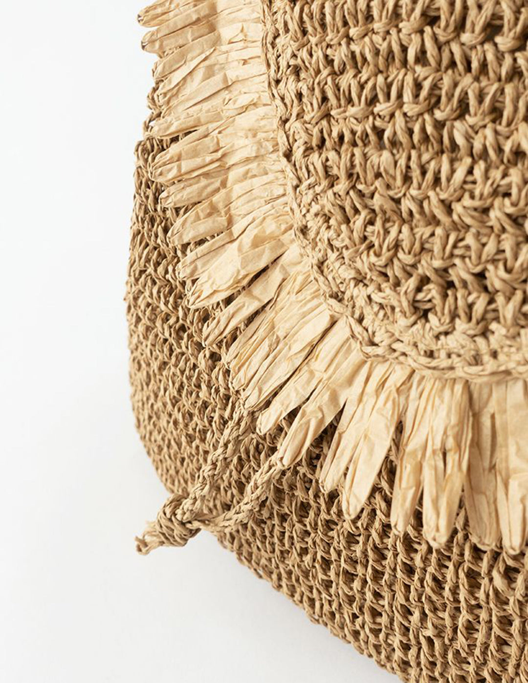 Caramel Fringed Trim Woven Straw Rucsac