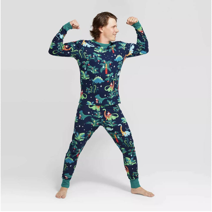 Kerstmis Dinosaurus Gedessineerde Familie Bijpassende Pyjama Sets (met hondenkleertjes voor huisdieren)