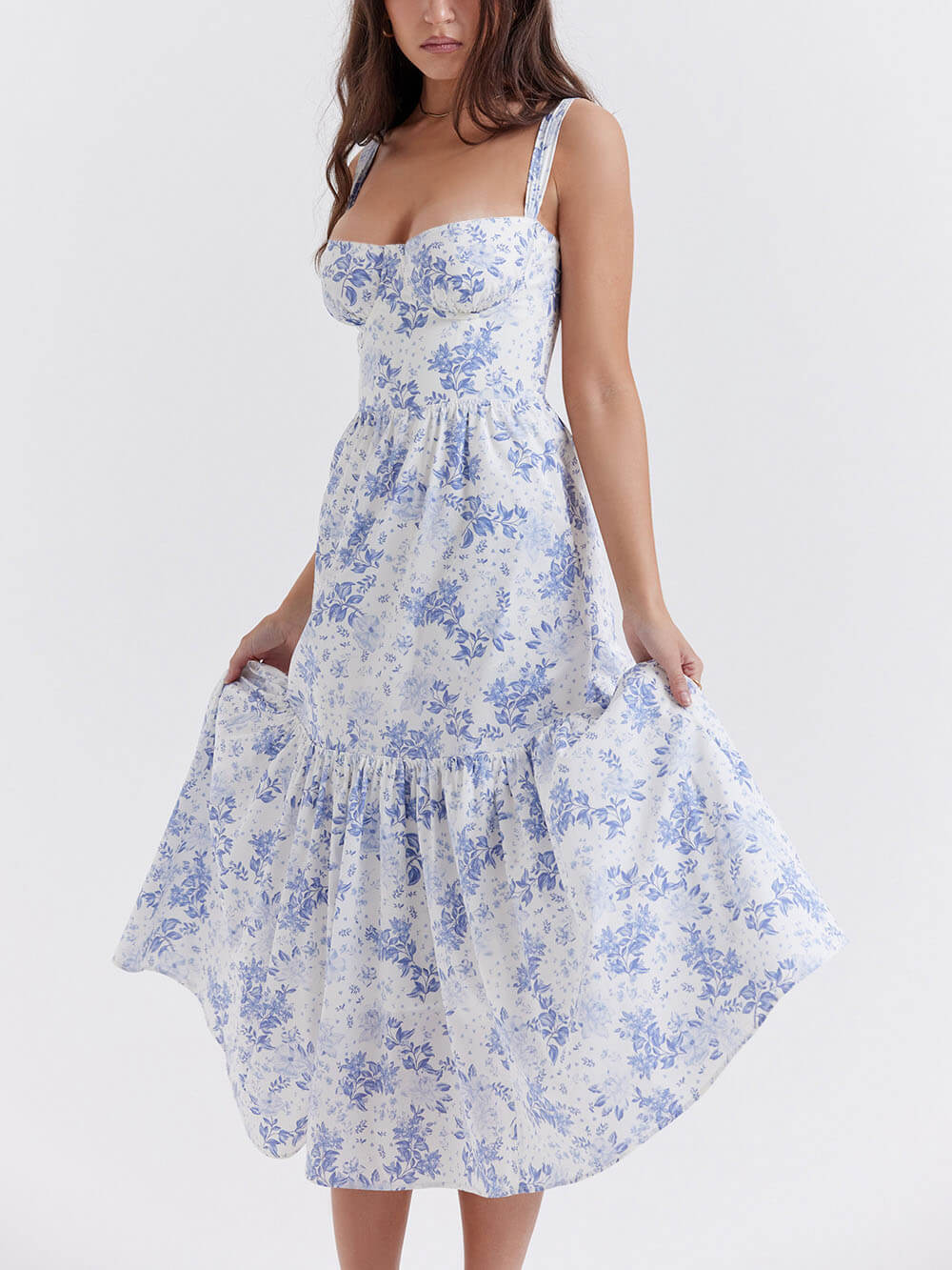 Vestido midi floral con escote en A