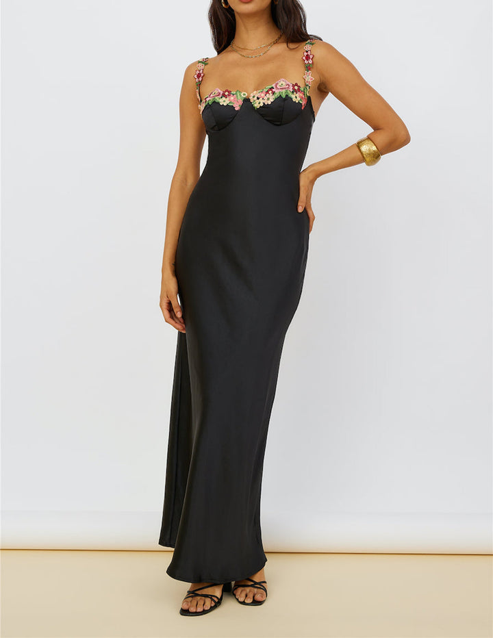 Magnetic Forces Vestido Maxi bordado com flores Preto