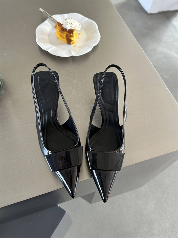 Square Buckle Pointed Toe Stiletto Mid Heel Cap Toe Sandaler