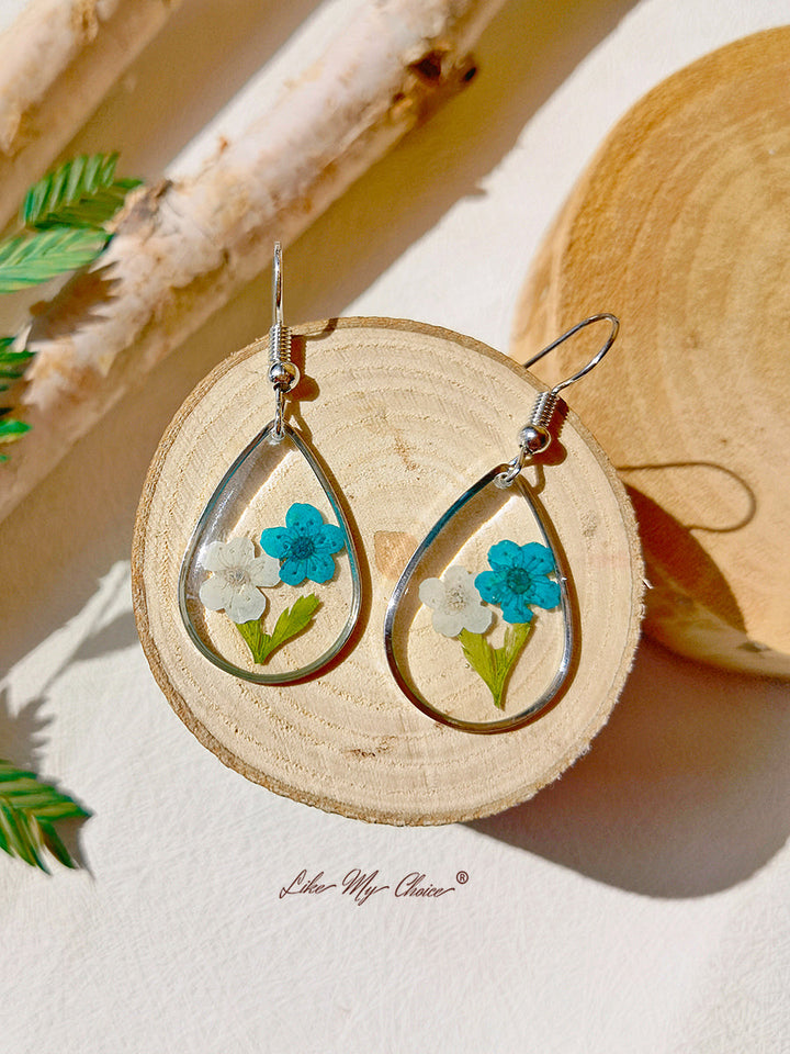 Boucles d'oreilles époxy Fleur séchée goutte d'eau fleur de cerisier