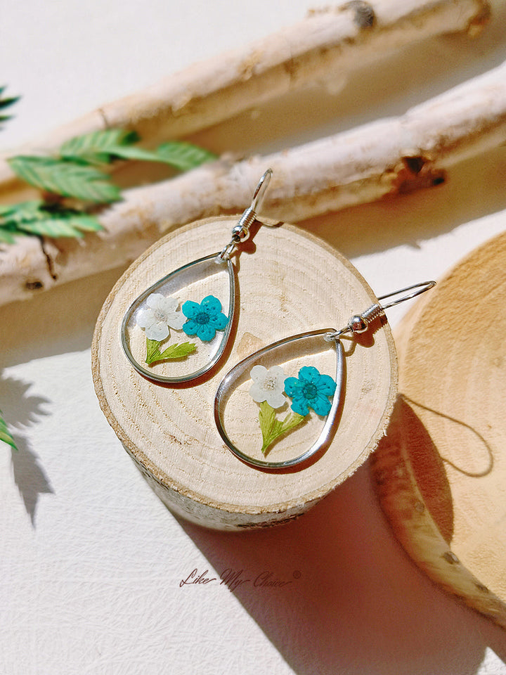 Dried Flower Water Drop Cherry Blossom Epoxy Earrings