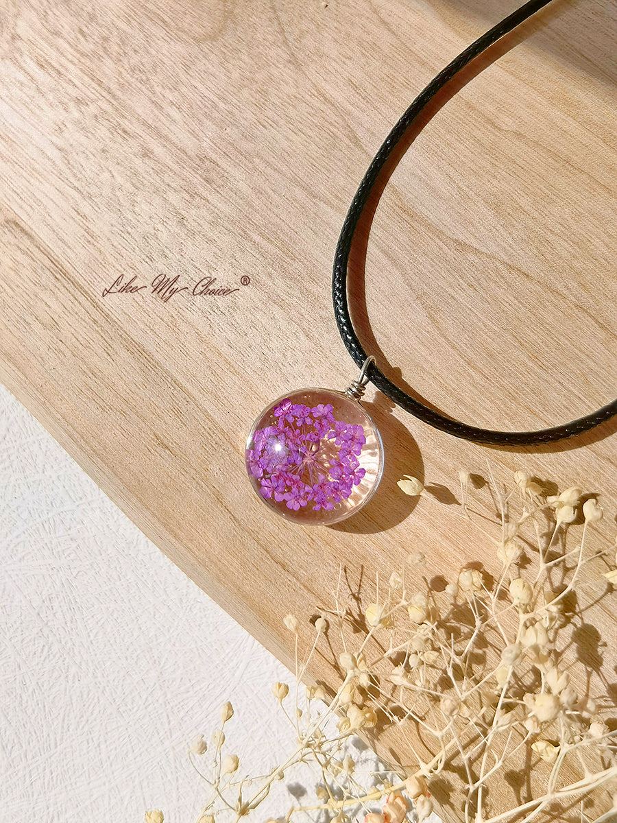 Baby Breath Stained Glass Botanical  Necklace