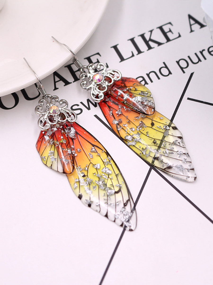 Boucles d'oreilles Aile de papillon en strass jaune Aile de cigale en cristal