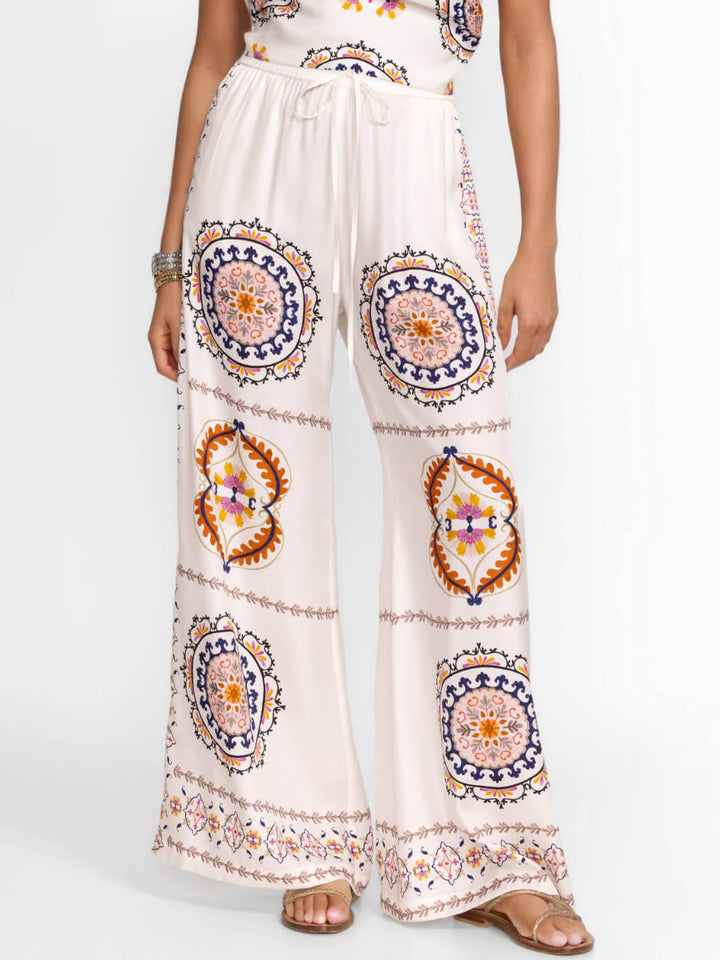 Modern rafinat Satin Floral Print vrac pantaloni Wide-Leg