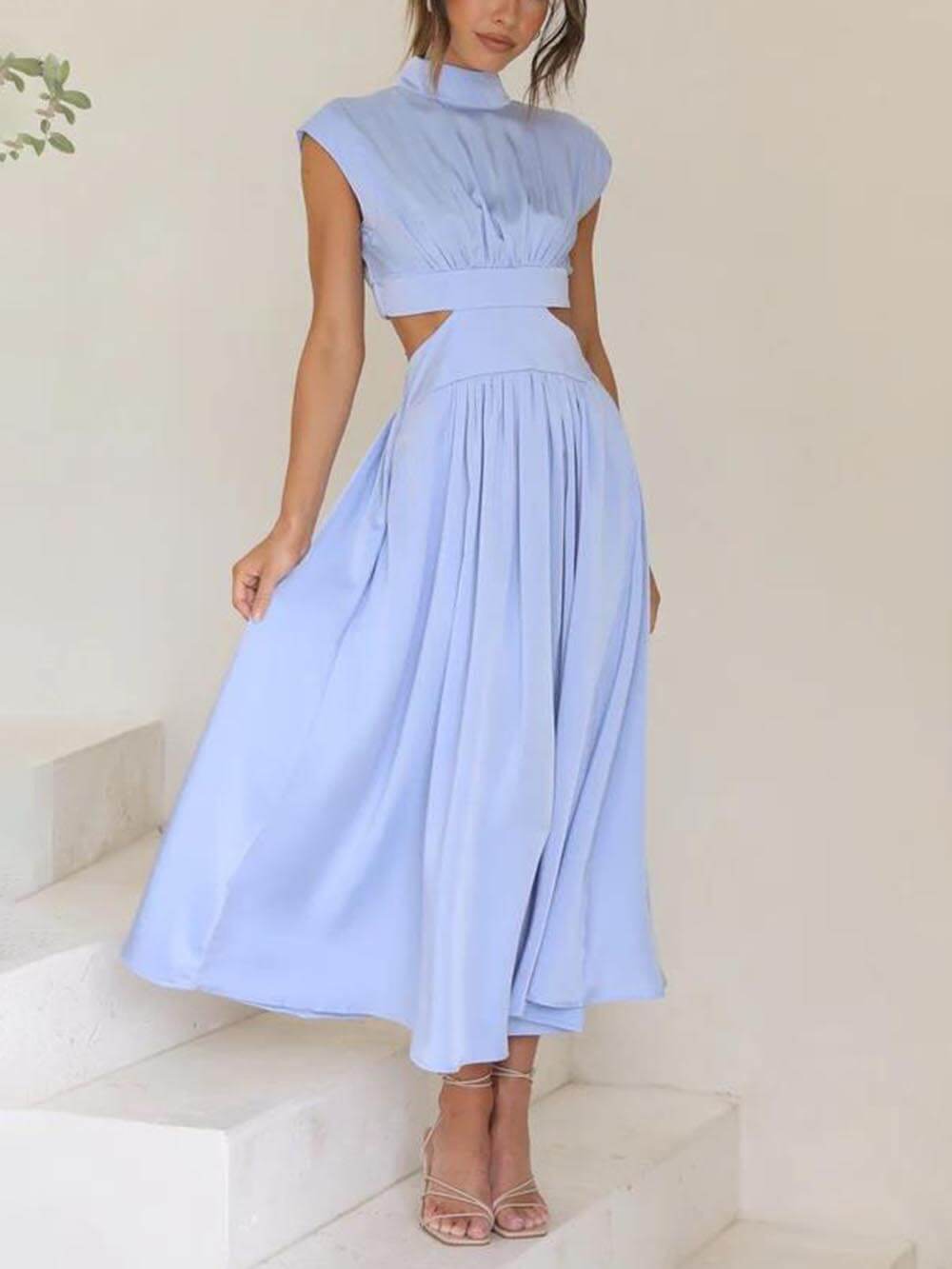 Robe midi de vacances à taille découpée et à poches