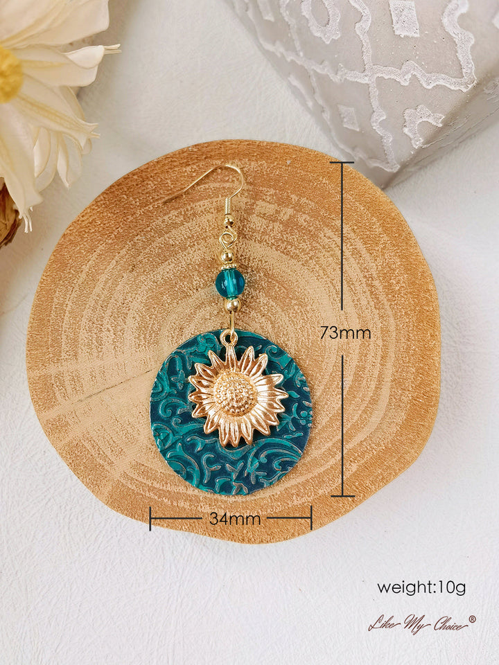 Bohemian Sunflower Embossed Double Layer Earrings