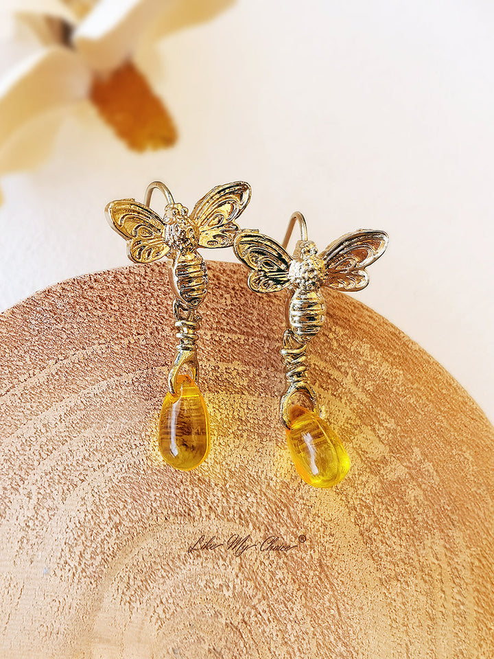 Pendientes Retro Abeja de Oro