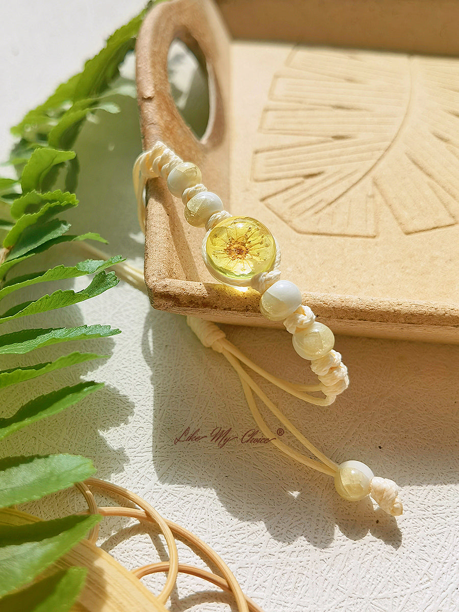 Pulsera trenzada de cerámica con piedra del tiempo flor de cerezo