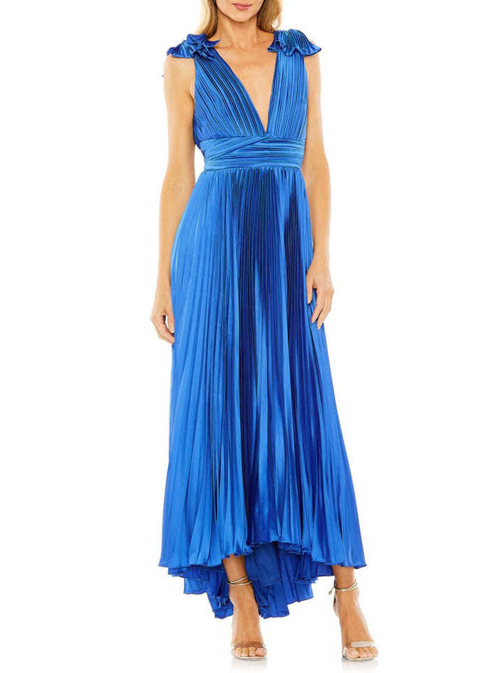 Elegant Ruffle Shoulder Pleated Gown Dress