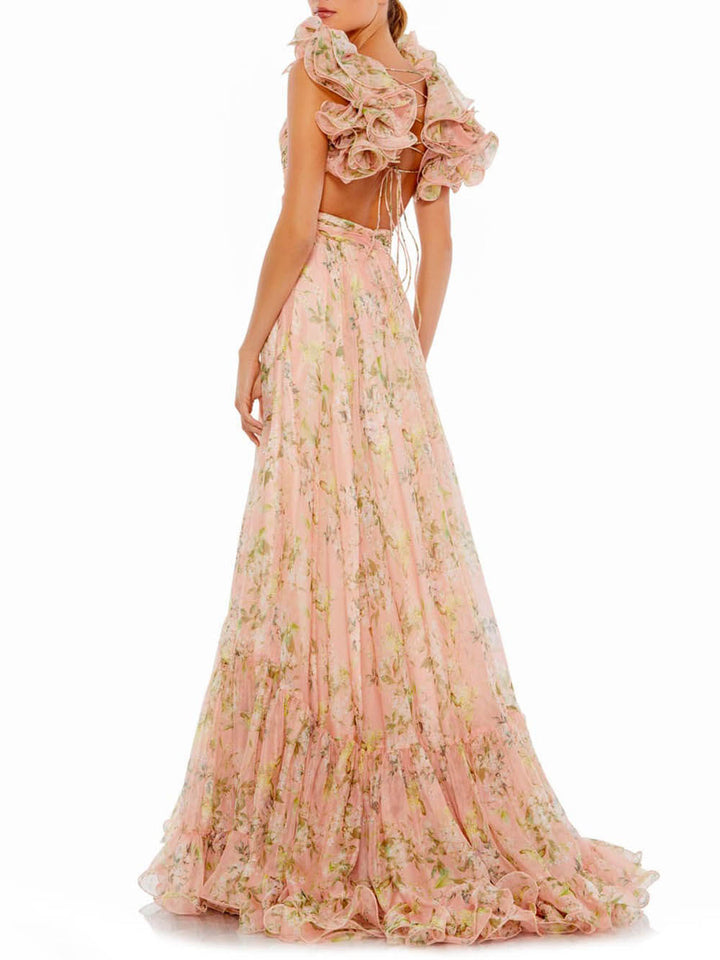 Elegant Floral Hollow Ball Gown Dress