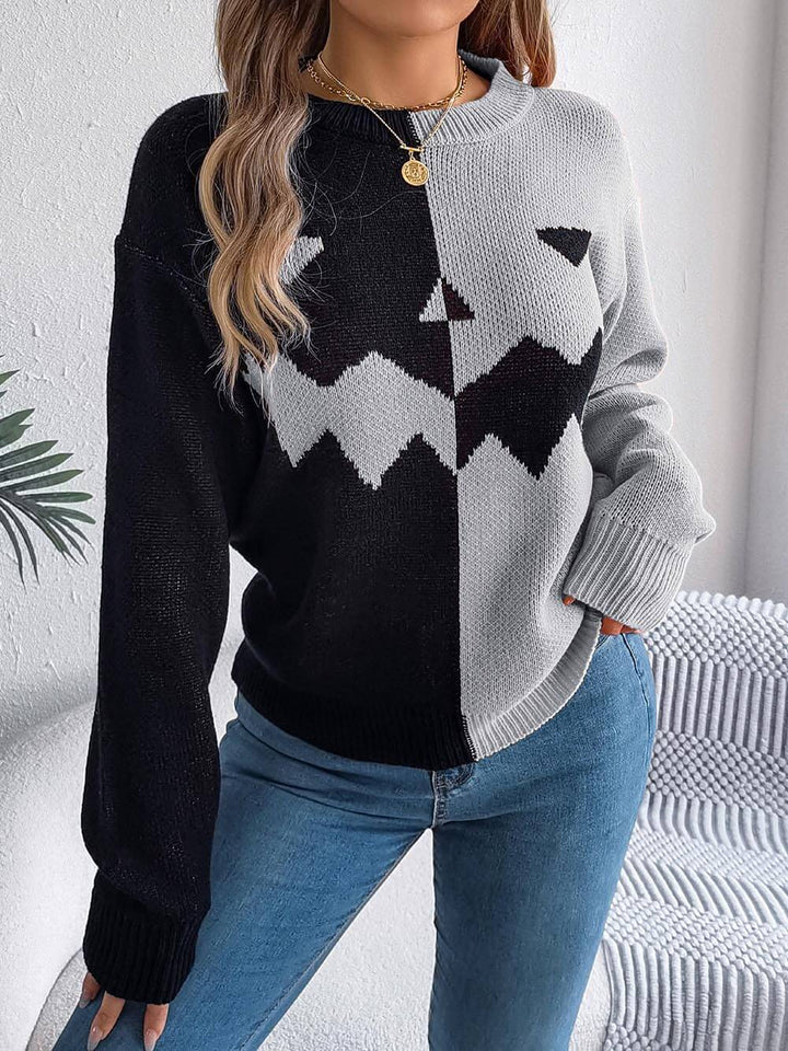 Halloween Ghost Pattern Long Sleeve Round Neck Sweater