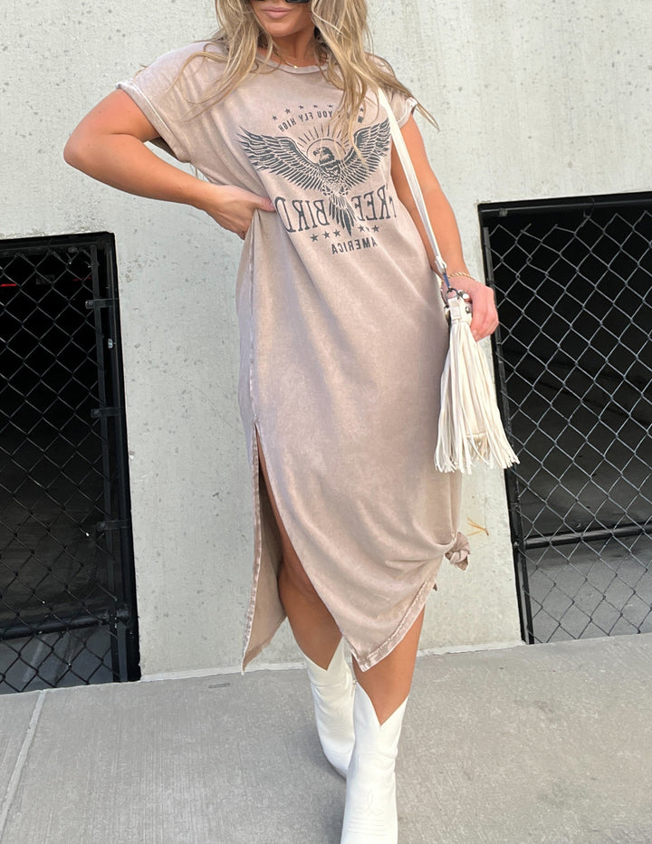 Vestido midi gráfico Free Bird Taupe