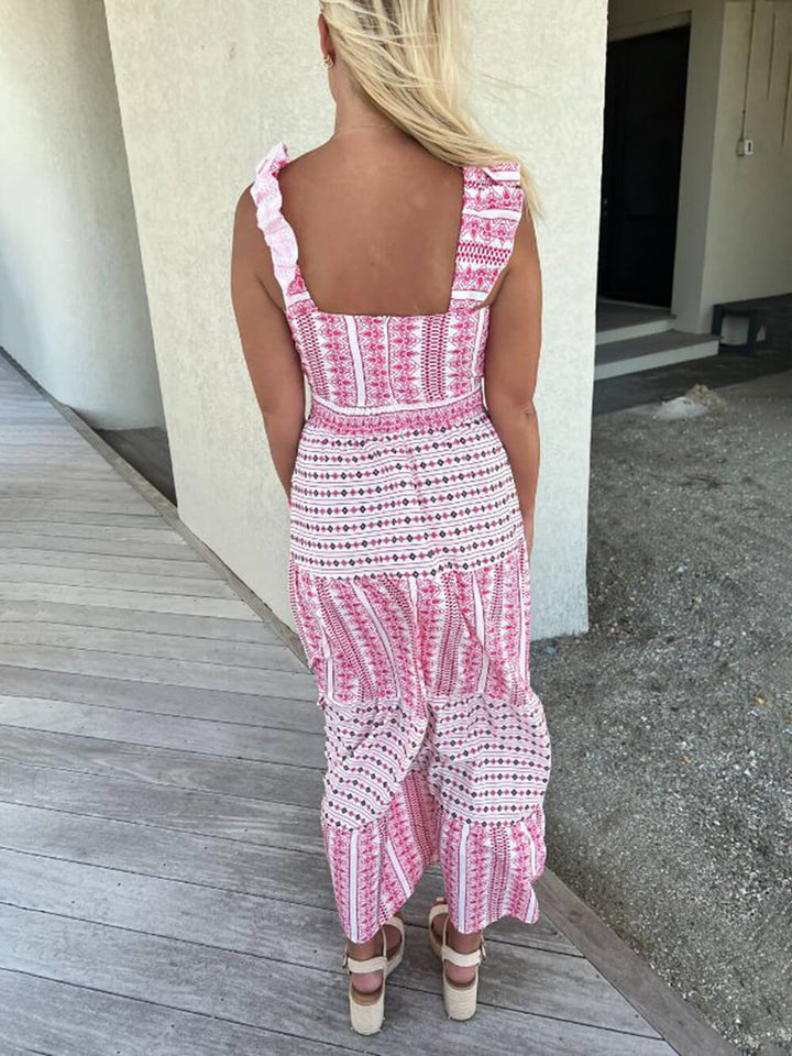 Robe midi imprimée à volants élégante