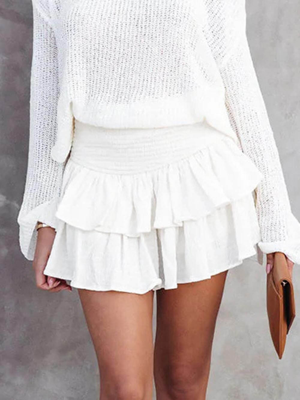 Classic Oversized Knit Batwing And Ruffled Mini Skirt