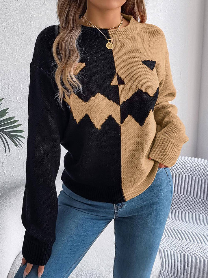 Halloween Ghost Pattern Long Sleeve Round Neck Sweater