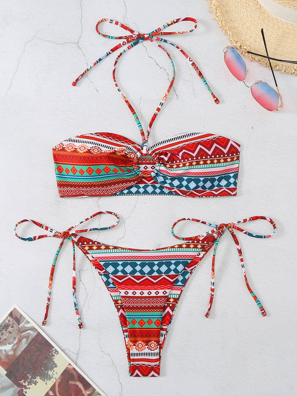 Set bikini a blocchi di diamanti stampati