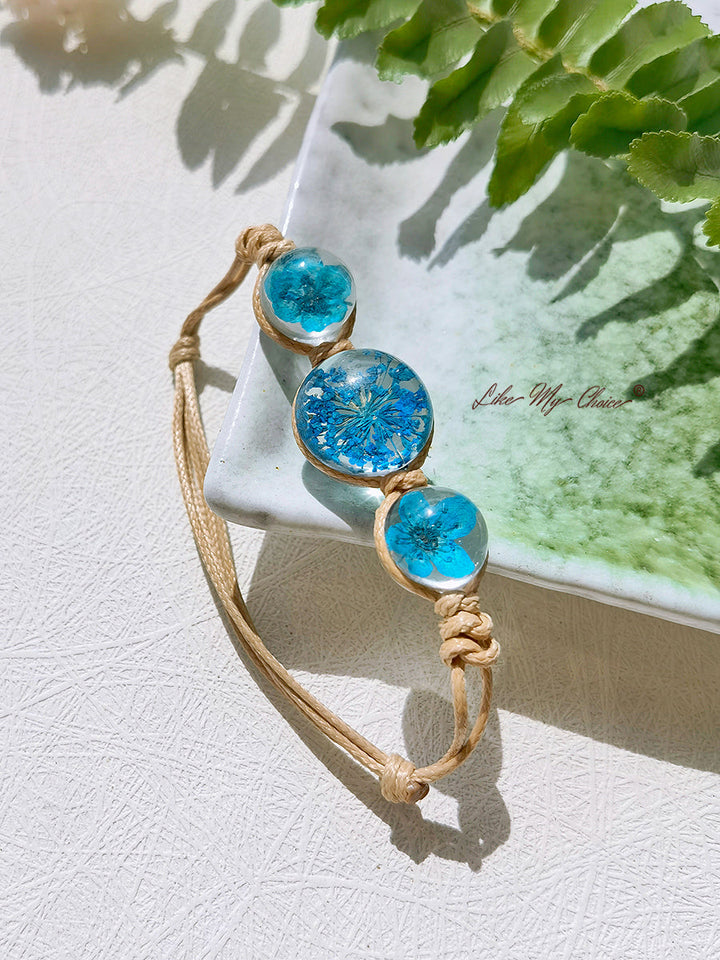 Flor de cerezo cubierta de cristal de la piedra preciosa encantos cuerda ajustable Strand pulsera brazalete