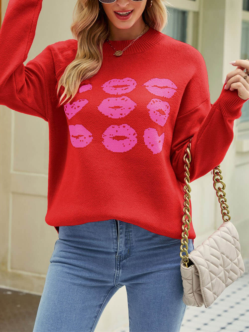 Valentijn Gebreide Hart Lippen Sweater