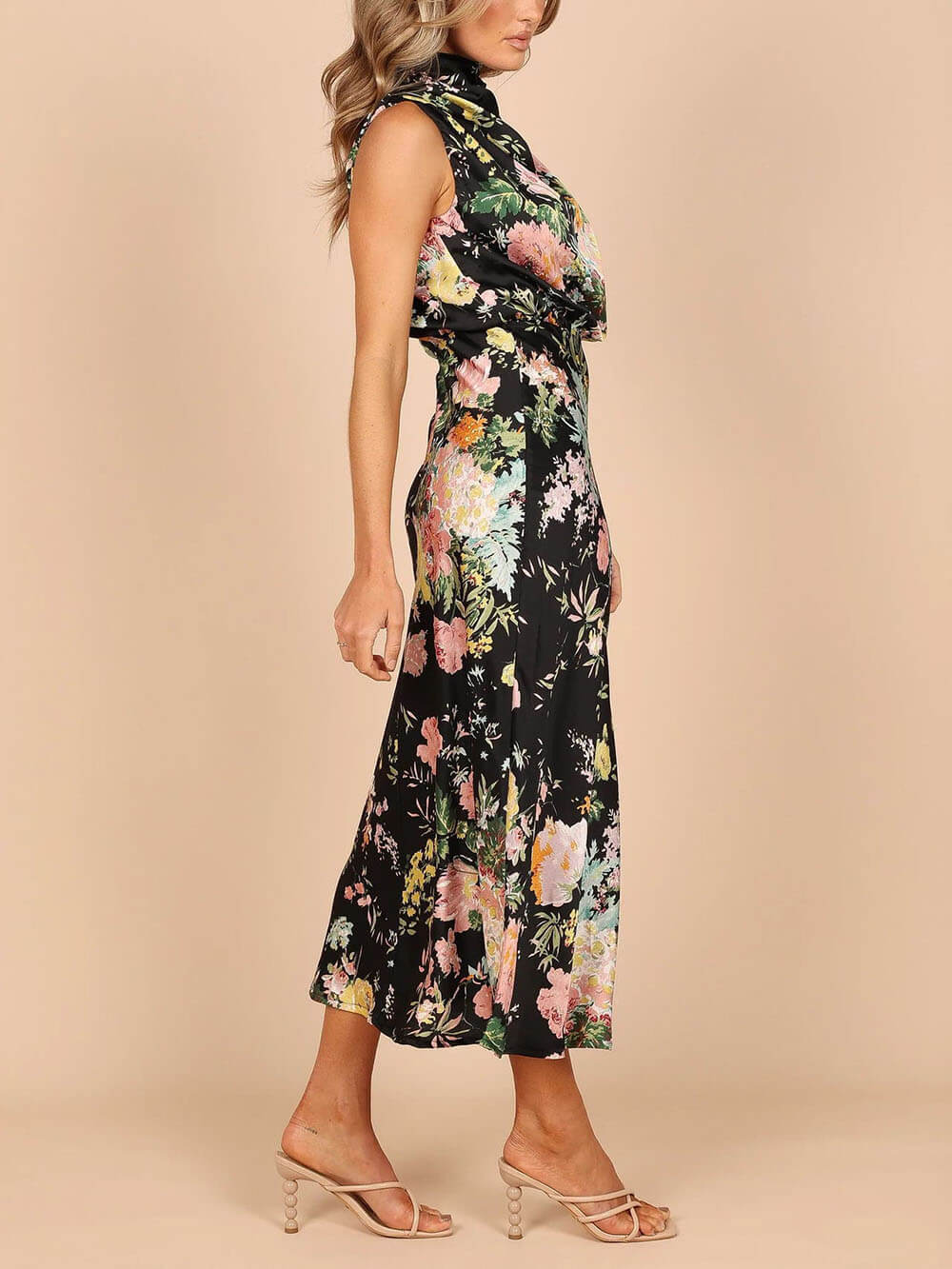 Floral Halter gât talie Elastic Maxi rochie