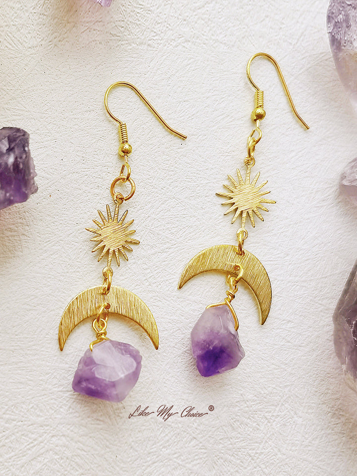 Boucles d'oreilles Bohème Croissant de Lune et Soleil en cristal