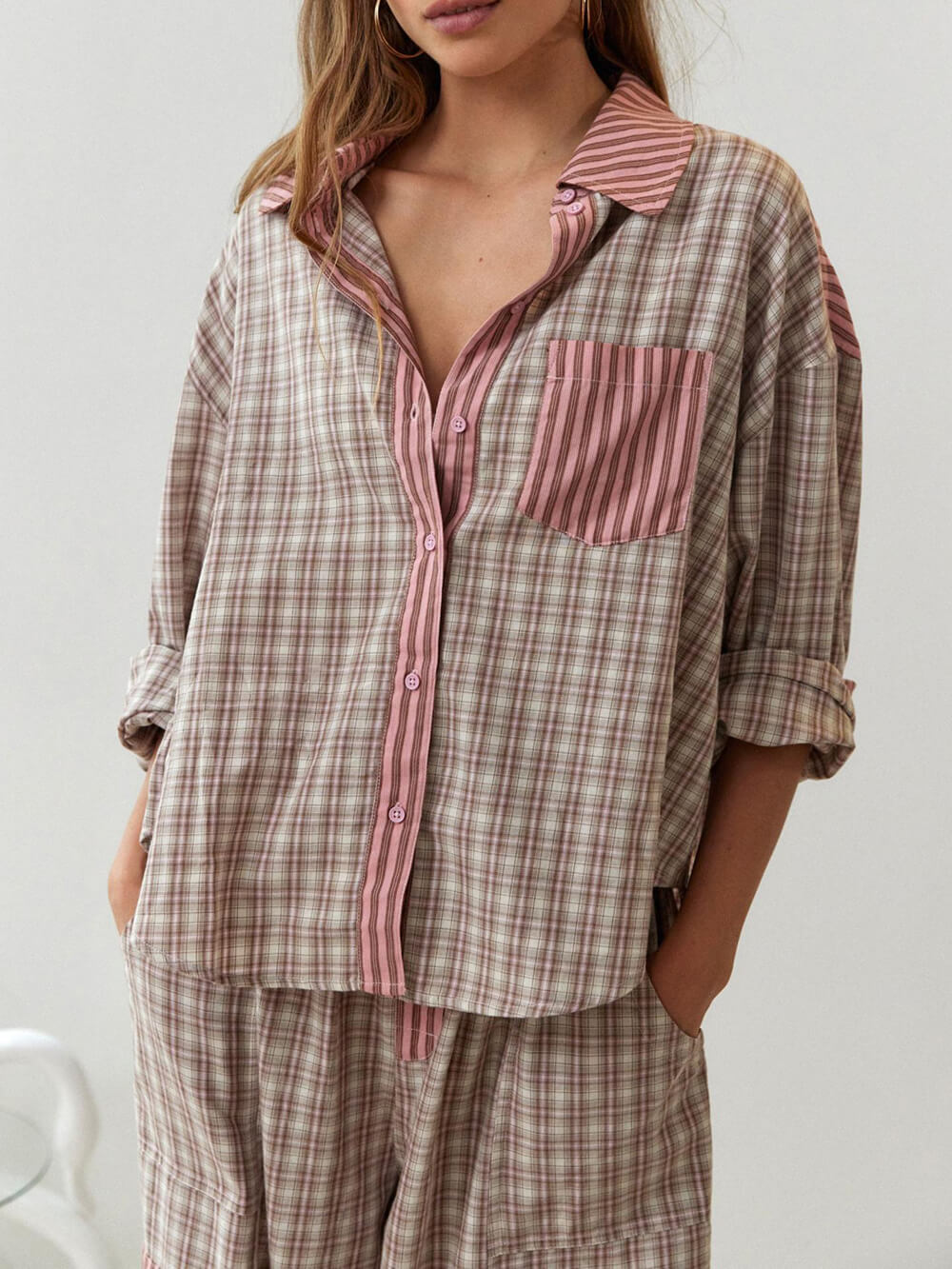 Rosa Pyjamas Set med lösa snitt