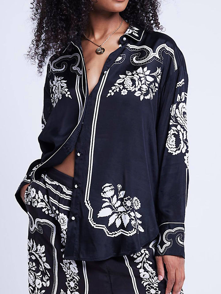 Unique Western Floral Print Oversized Loose Shirt (Chemise ample surdimensionnée à imprimé floral)