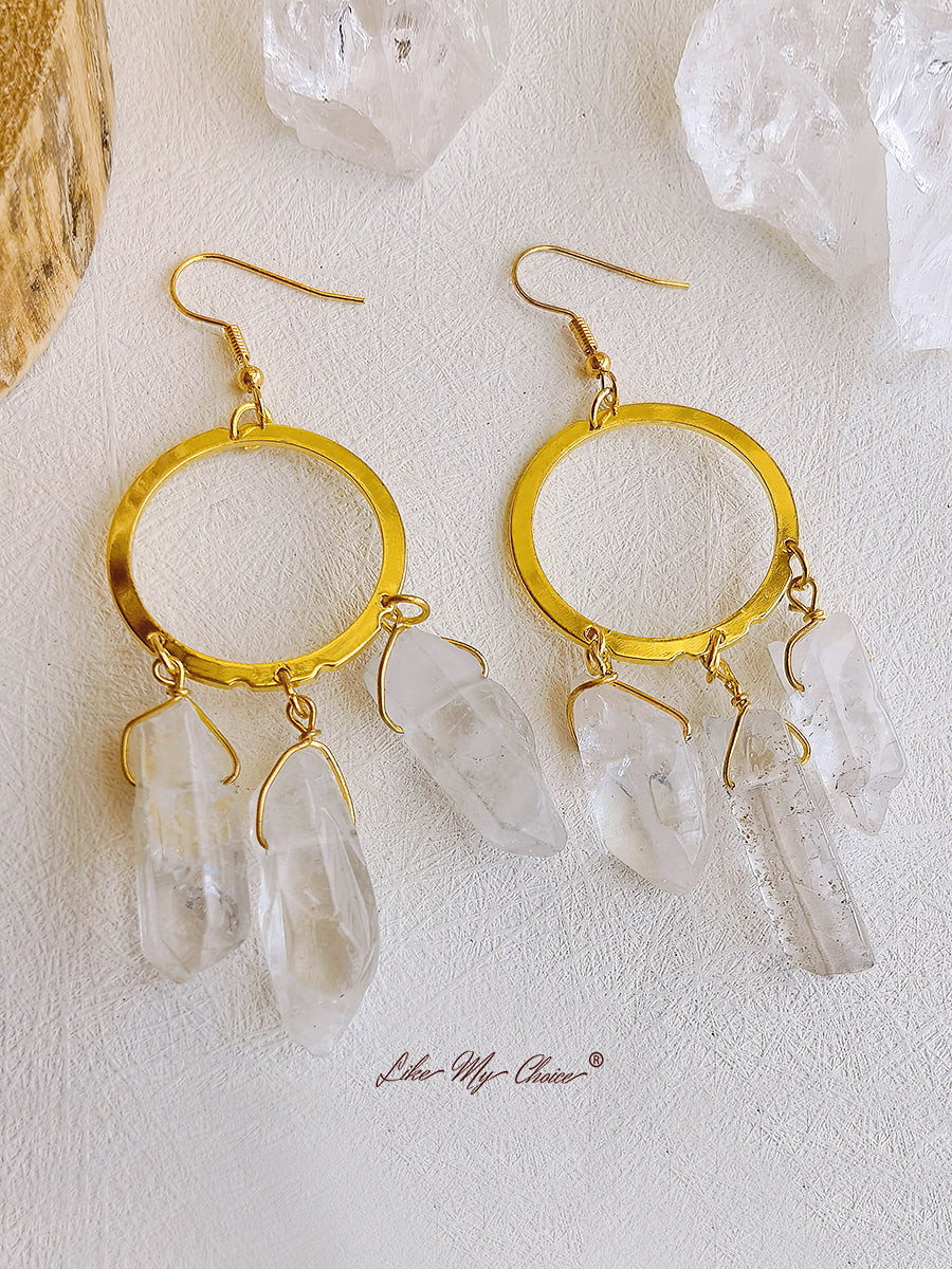 Boucles d'oreilles hippie en quartz et cristal