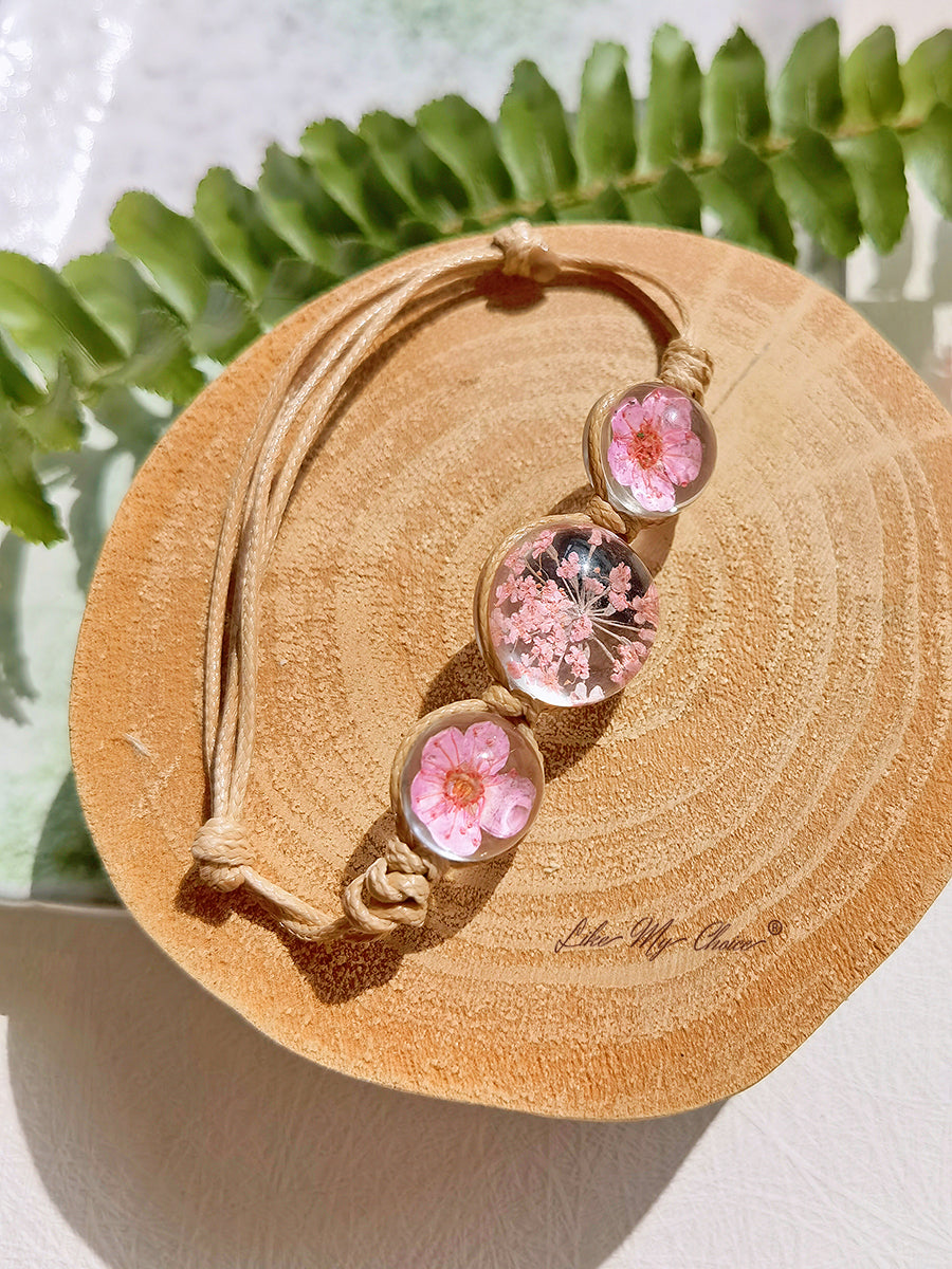 Kirschblüte Edelstein Glasabdeckung Charms Verstellbarer Seilstrang Armspange Armband