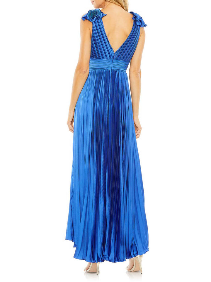 Elegant Ruffle Shoulder Pleated Gown Dress