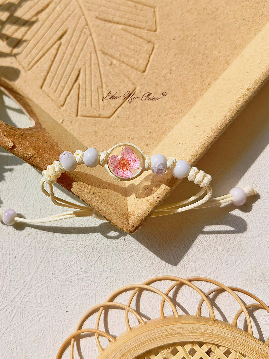 Pulsera trenzada de cerámica con piedra del tiempo flor de cerezo