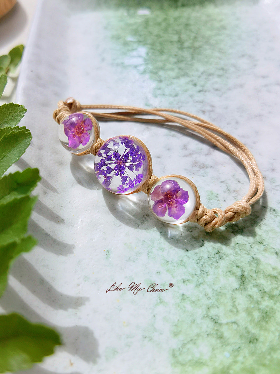 Cherry Blossom Gemstone sticlă capac Charms reglabil frânghie Strand Bangle brățară