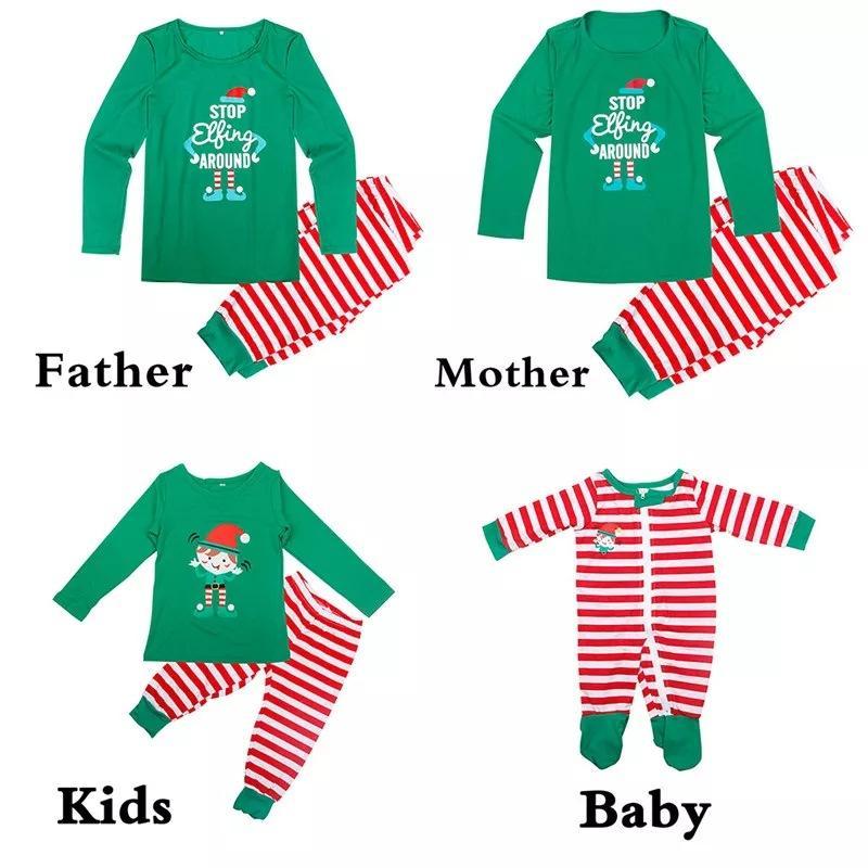 Conjunto de pijama a condizer Christmas ELF Print Striped Family