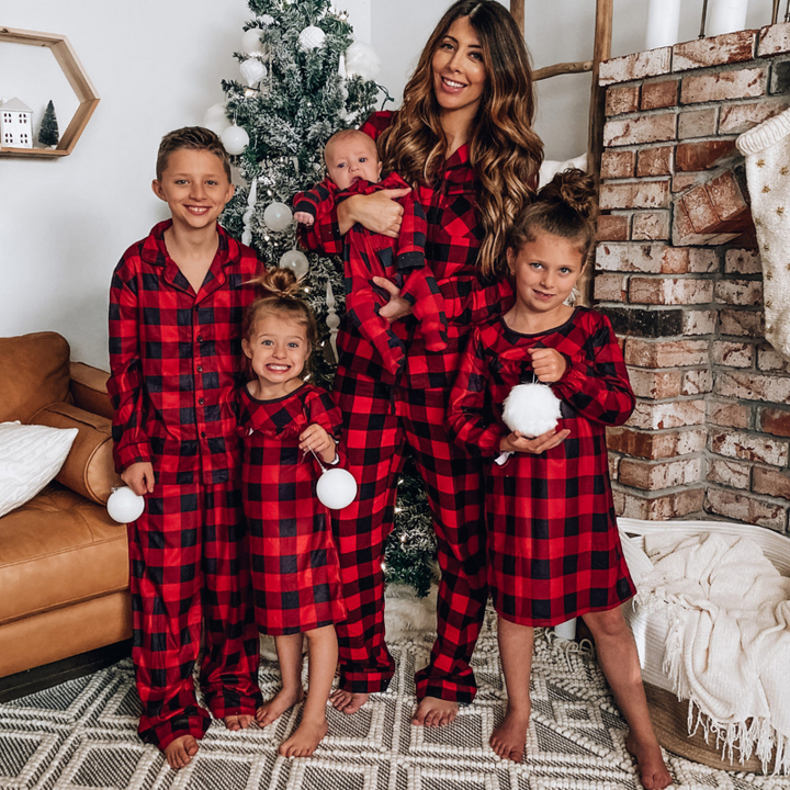 Kerstmis Plaid Staande Kraag Familie Pyjama Set