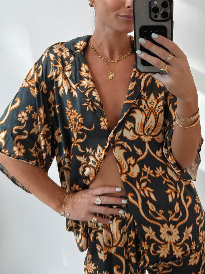 Unique Gillespie Loose Satin Print Shirt