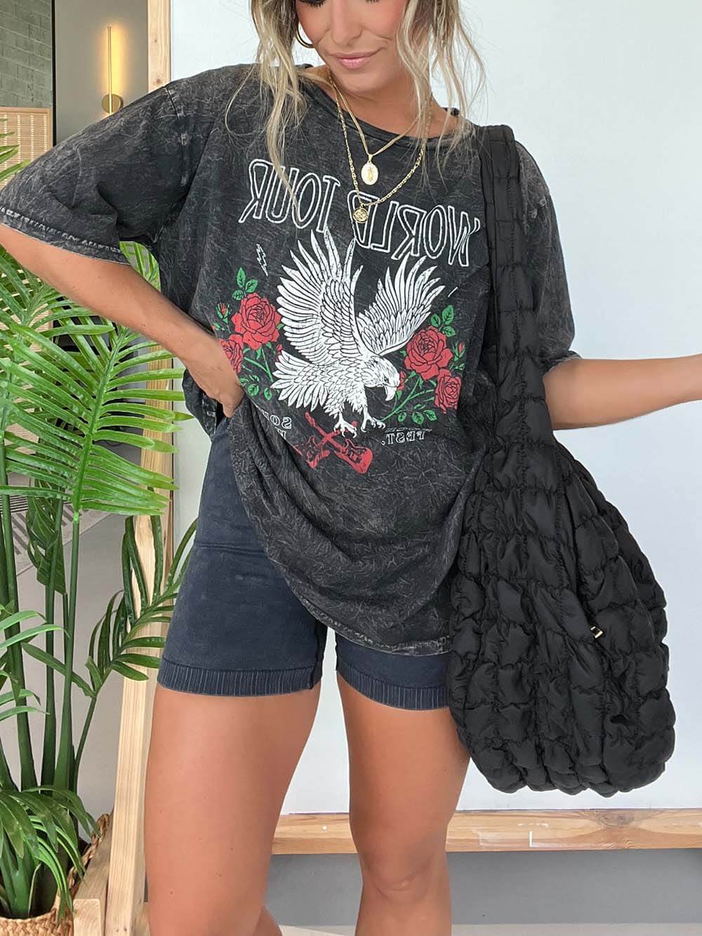 Popular Rock & Roses Oversized Graphic Tee