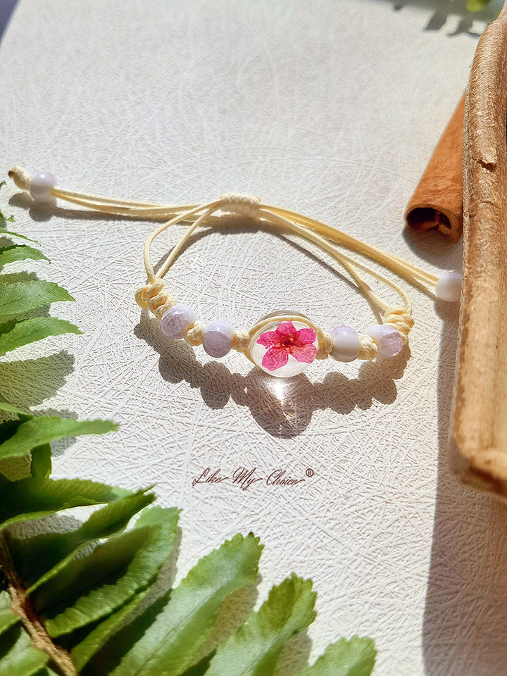 Pulsera trenzada de cerámica con piedra del tiempo flor de cerezo