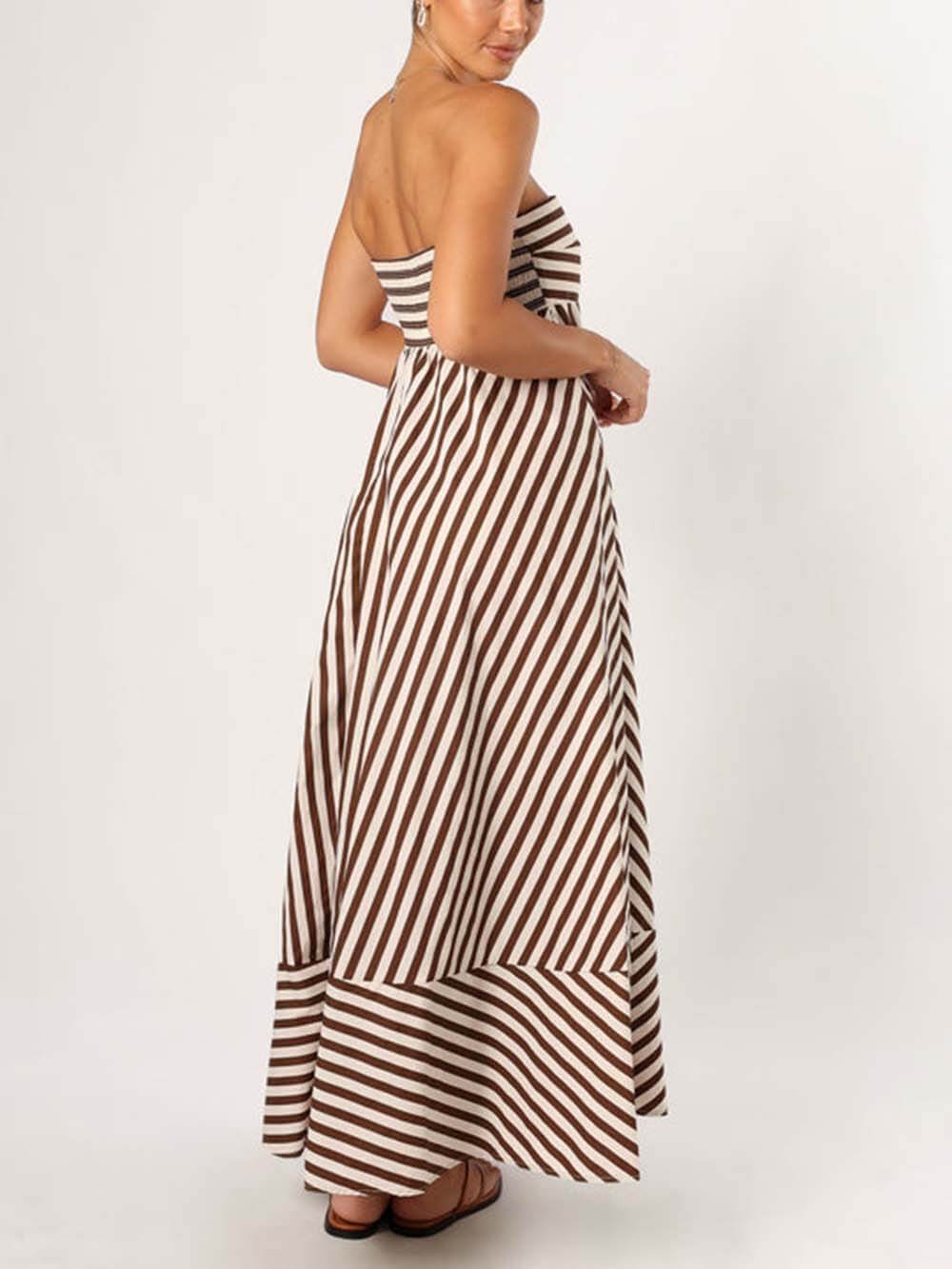 Maxi abito elegante a fascia a righe con blocco di colore senza spalline