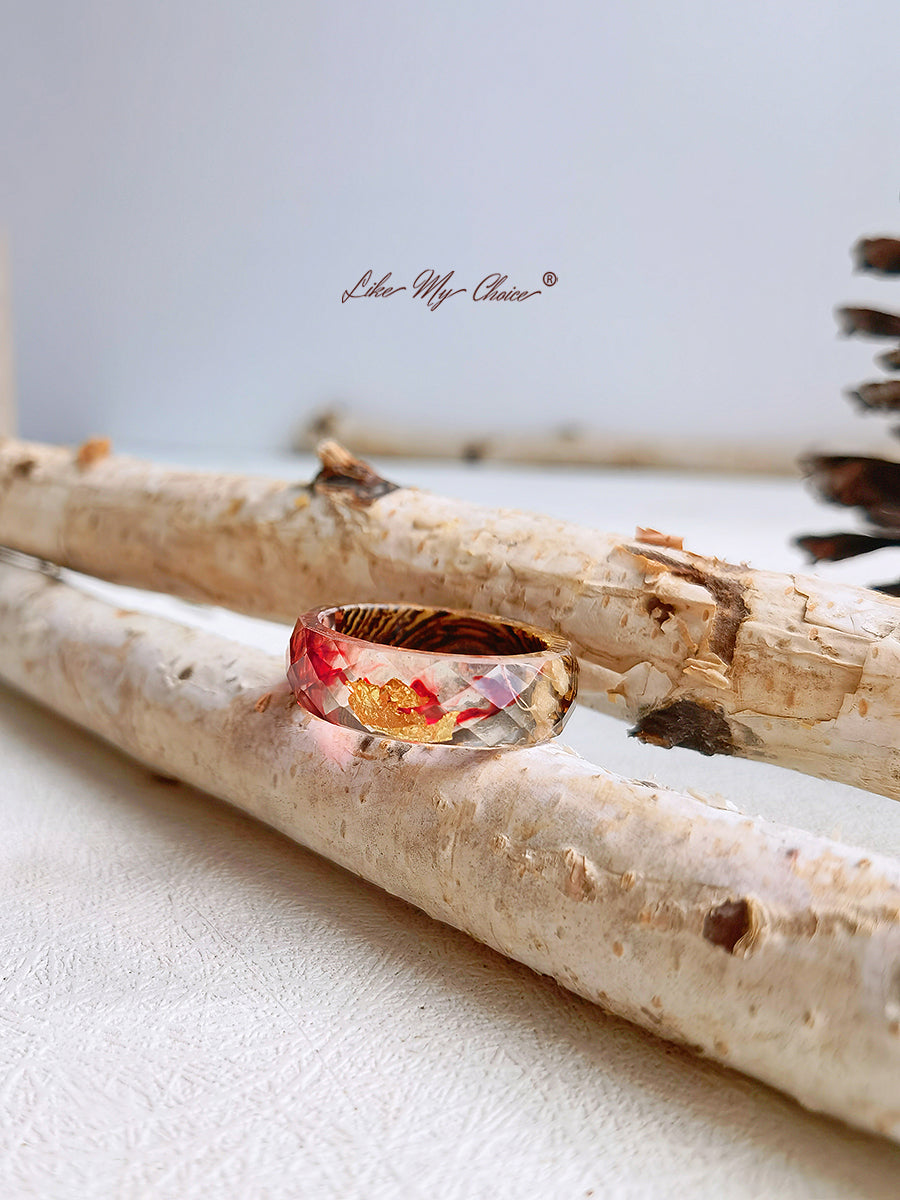 Gypsophila Magic Forest Wood Resin Ring