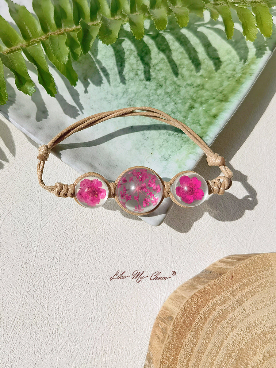 Cherry Blossom Gemstone sticlă capac Charms reglabil frânghie Strand Bangle brățară