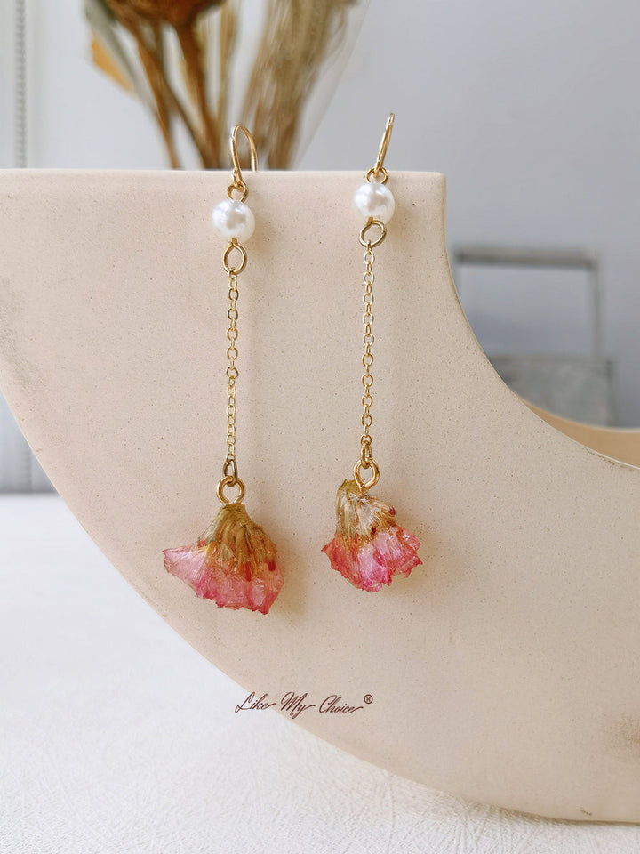 Forget-Me-Not Resina Flores secas Epoxy Pendientes de perlas